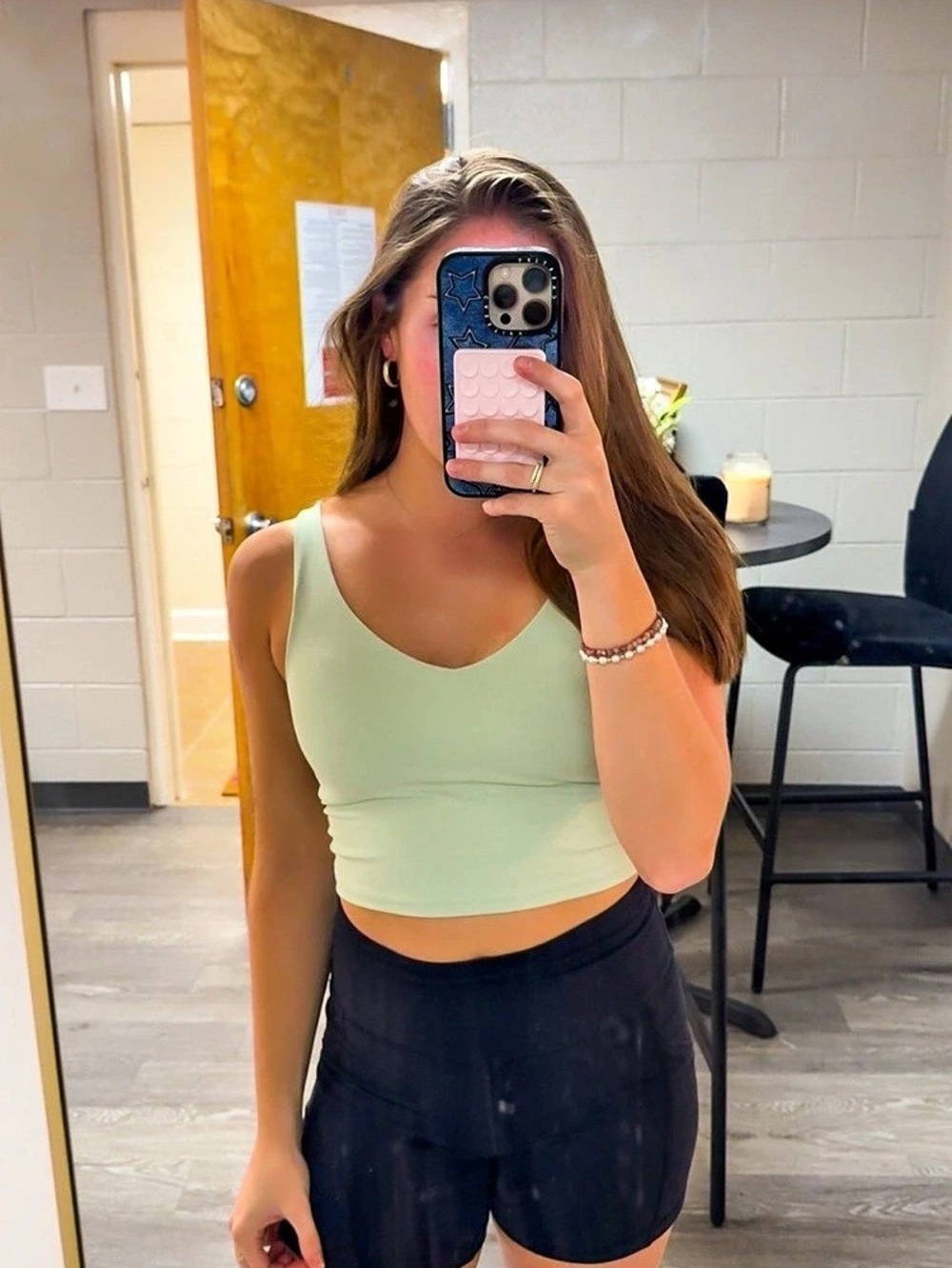 Offline by Aerie Ribbed V-Neck Cropped Tank V-Neck Crop Top in Green Medium Like